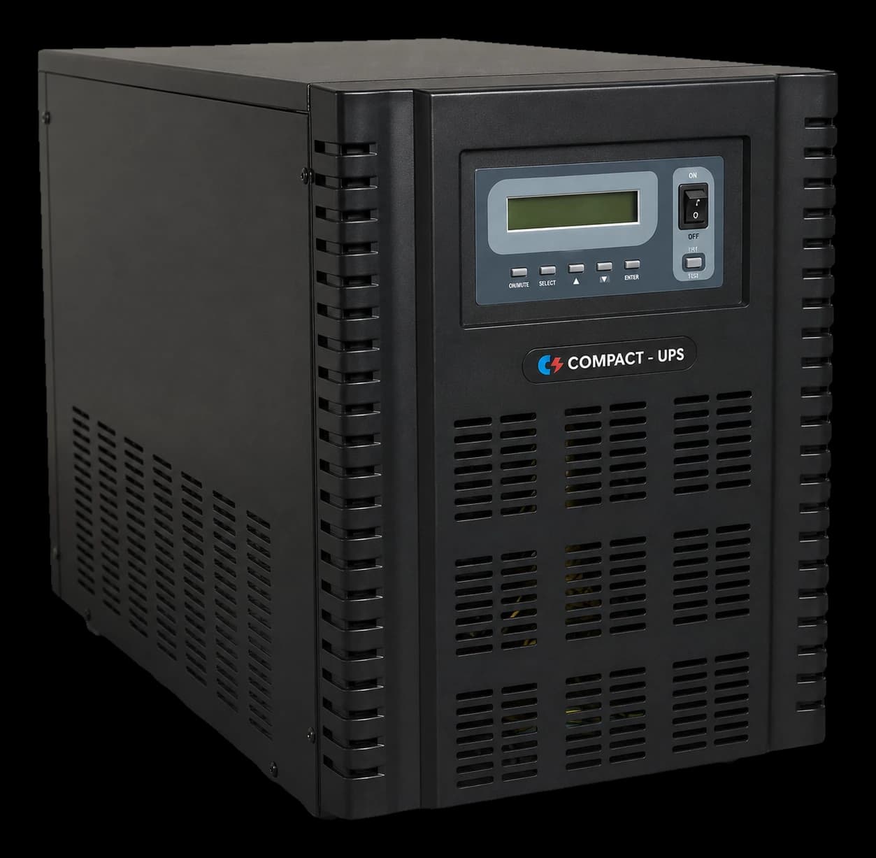 COMPACT Enterprise T-Series transformer-based online UPS tower, three-quarter view